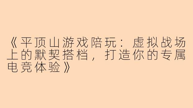 《平顶山游戏陪玩：虚拟战场上的默契搭档，打造你的专属电竞体验》