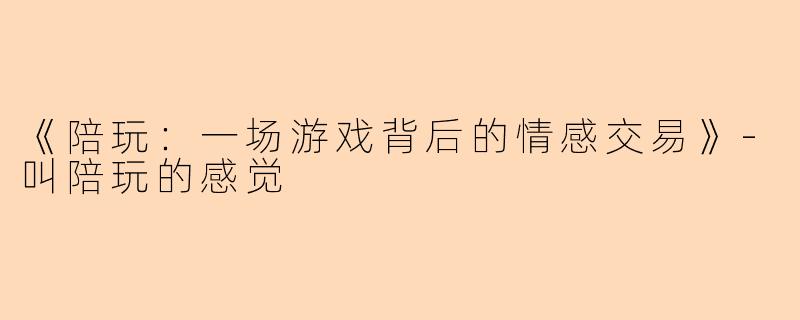 《陪玩：一场游戏背后的情感交易》-叫陪玩的感觉