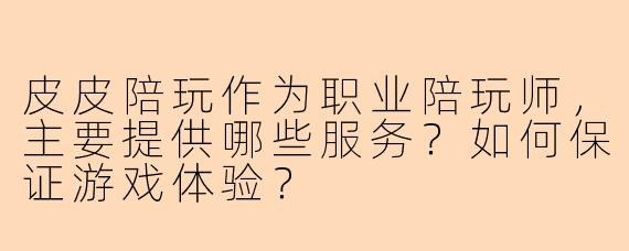 皮皮陪玩作为职业陪玩师，主要提供哪些服务？如何保证游戏体验？