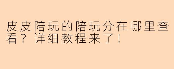 皮皮陪玩的陪玩分在哪里查看？详细教程来了！