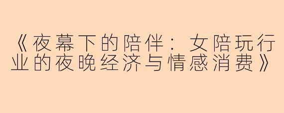 《夜幕下的陪伴：女陪玩行业的夜晚经济与情感消费》