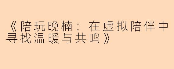 《陪玩晚楠：在虚拟陪伴中寻找温暖与共鸣》