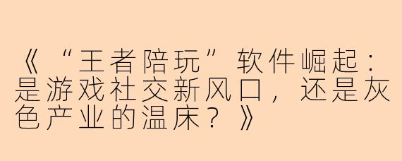 《“王者陪玩”软件崛起：是游戏社交新风口，还是灰色产业的温床？》