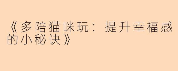 《多陪猫咪玩：提升幸福感的小秘诀》