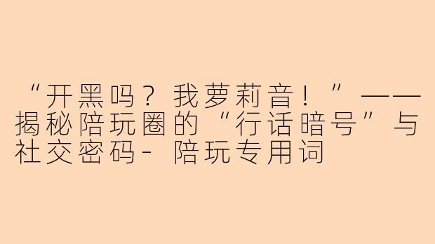 “开黑吗？我萝莉音！”——揭秘陪玩圈的“行话暗号”与社交密码-陪玩专用词