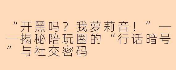 “开黑吗？我萝莉音！”——揭秘陪玩圈的“行话暗号”与社交密码