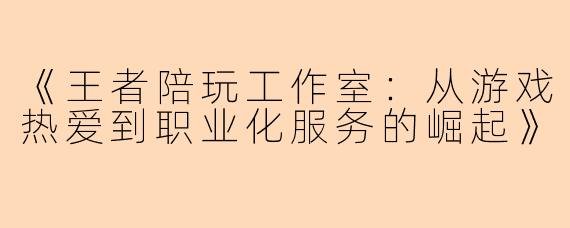 《王者陪玩工作室：从游戏热爱到职业化服务的崛起》