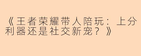 《王者荣耀带人陪玩：上分利器还是社交新宠？》