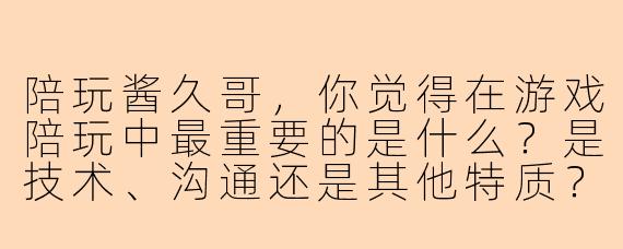 陪玩酱久哥，你觉得在游戏陪玩中最重要的是什么？是技术、沟通还是其他特质？