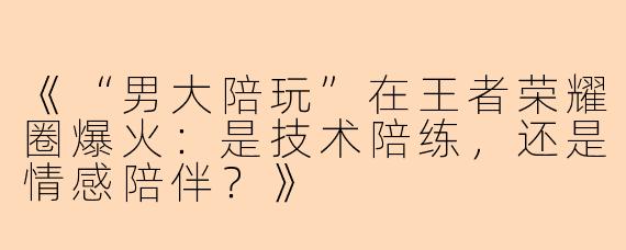 《“男大陪玩”在王者荣耀圈爆火:是技术陪练,还是情感陪伴?》