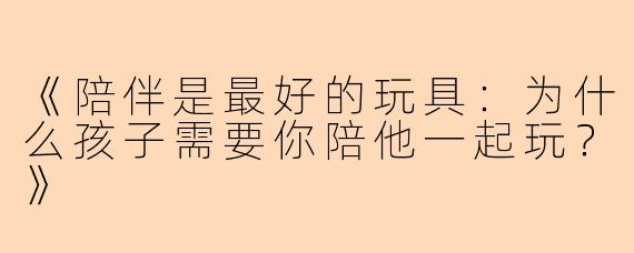 《陪伴是最好的玩具：为什么孩子需要你陪他一起玩？》
