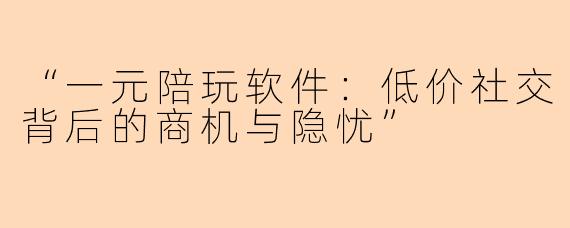 “一元陪玩软件：低价社交背后的商机与隐忧”