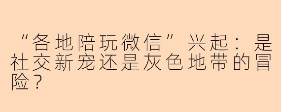 “各地陪玩微信”兴起：是社交新宠还是灰色地带的冒险？