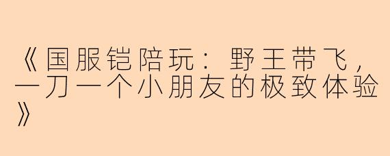《国服铠陪玩：野王带飞，一刀一个小朋友的极致体验》