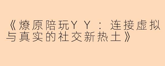《燎原陪玩YY：连接虚拟与真实的社交新热土》