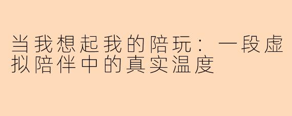 当我想起我的陪玩：一段虚拟陪伴中的真实温度