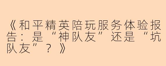 《和平精英陪玩服务体验报告：是“神队友”还是“坑队友”？》