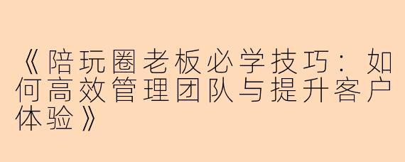 《陪玩圈老板必学技巧：如何高效管理团队与提升客户体验》