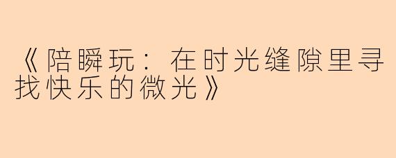 《陪瞬玩：在时光缝隙里寻找快乐的微光》