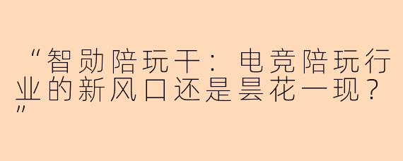 “智勋陪玩干：电竞陪玩行业的新风口还是昙花一现？”