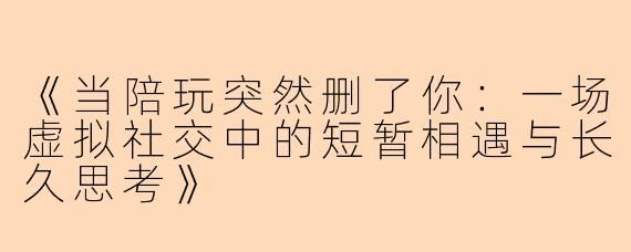 《当陪玩突然删了你：一场虚拟社交中的短暂相遇与长久思考》