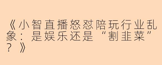 《小智直播怒怼陪玩行业乱象：是娱乐还是“割韭菜”？》
