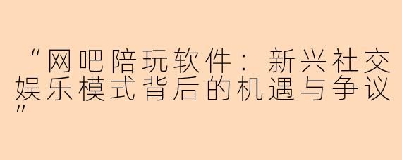 “网吧陪玩软件：新兴社交娱乐模式背后的机遇与争议”