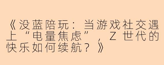 《没蓝陪玩：当游戏社交遇上“电量焦虑”，Z世代的快乐如何续航？》
