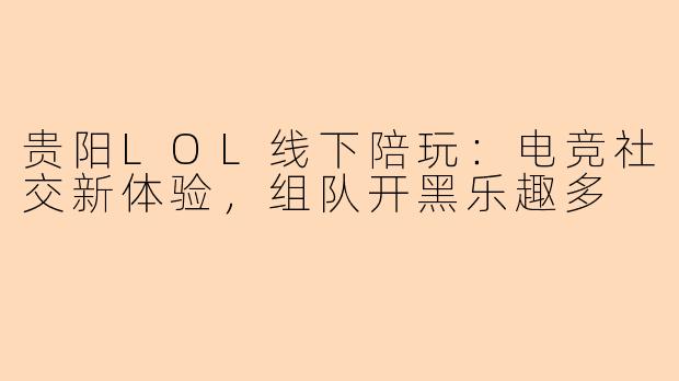 贵阳LOL线下陪玩：电竞社交新体验，组队开黑乐趣多