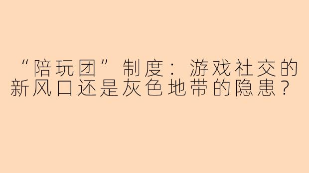 “陪玩团”制度：游戏社交的新风口还是灰色地带的隐患？