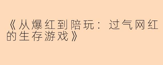 《从爆红到陪玩：过气网红的生存游戏》