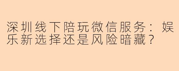 深圳线下陪玩微信服务：娱乐新选择还是风险暗藏？