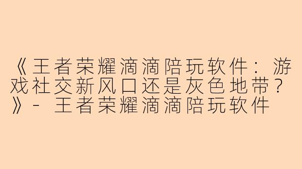 《王者荣耀滴滴陪玩软件：游戏社交新风口还是灰色地带？》-王者荣耀滴滴陪玩软件