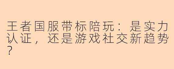 王者国服带标陪玩：是实力认证，还是游戏社交新趋势？