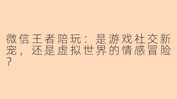 微信王者陪玩：是游戏社交新宠，还是虚拟世界的情感冒险？