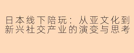 日本线下陪玩：从亚文化到新兴社交产业的演变与思考
