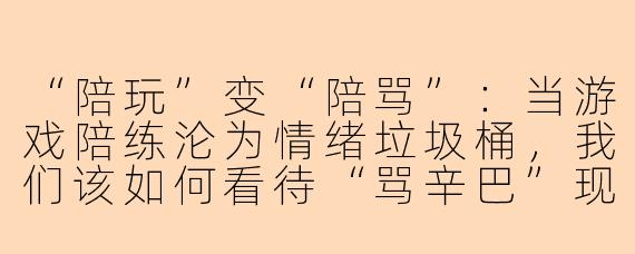 “陪玩”变“陪骂”：当游戏陪练沦为情绪垃圾桶，我们该如何看待“骂辛巴”现象？