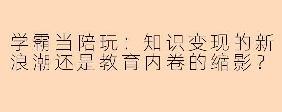 学霸当陪玩：知识变现的新浪潮还是教育内卷的缩影？