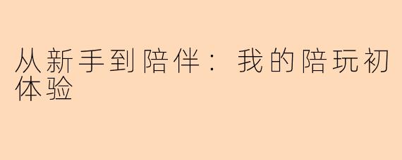 从新手到陪伴：我的陪玩初体验