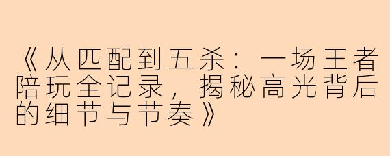 《从匹配到五杀：一场王者陪玩全记录，揭秘高光背后的细节与节奏》