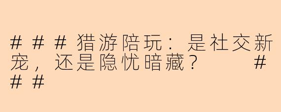 ###猎游陪玩：是社交新宠，还是隐忧暗藏？

###