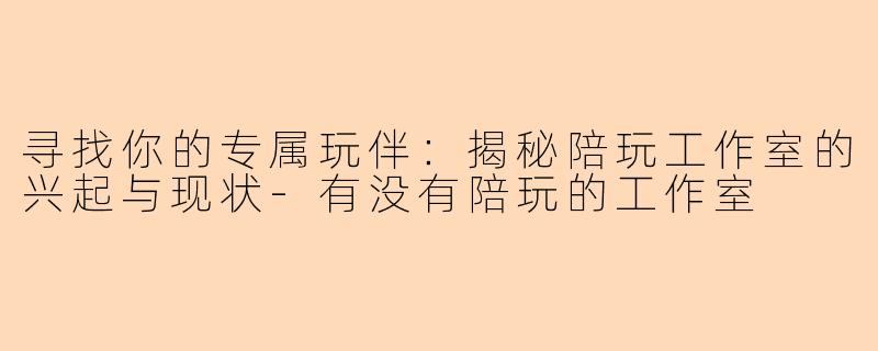 寻找你的专属玩伴：揭秘陪玩工作室的兴起与现状-有没有陪玩的工作室