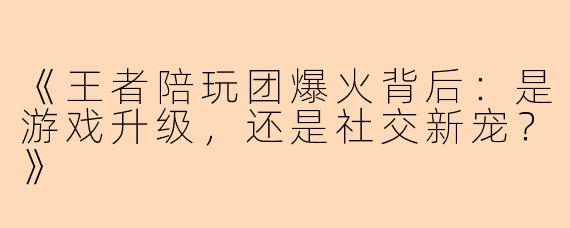 《王者陪玩团爆火背后：是游戏升级，还是社交新宠？》