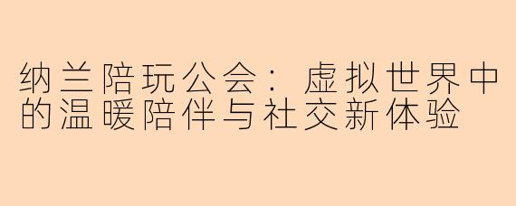 纳兰陪玩公会：虚拟世界中的温暖陪伴与社交新体验
