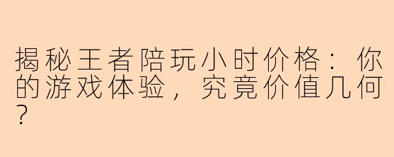 揭秘王者陪玩小时价格：你的游戏体验，究竟价值几何？