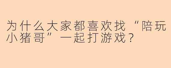 为什么大家都喜欢找“陪玩小猪哥”一起打游戏?