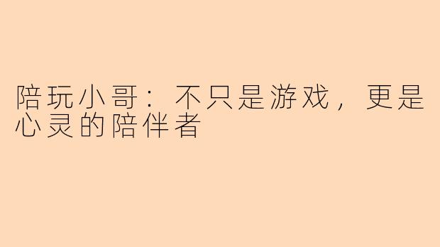 陪玩小哥：不只是游戏，更是心灵的陪伴者