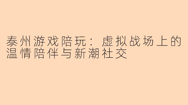 泰州游戏陪玩：虚拟战场上的温情陪伴与新潮社交