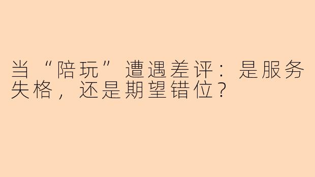 当“陪玩”遭遇差评:是服务失格,还是期望错位?