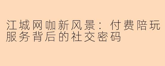 江城网咖新风景：付费陪玩服务背后的社交密码